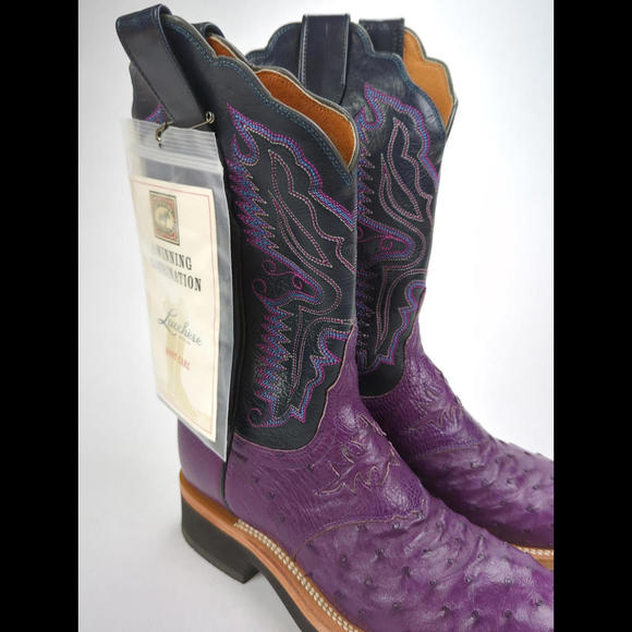 [SOLD] NWT LUCCHESE 2000 Women's Sz 6B Purple Ostrich Leather Boots T1506HD - Picture 3 of 10